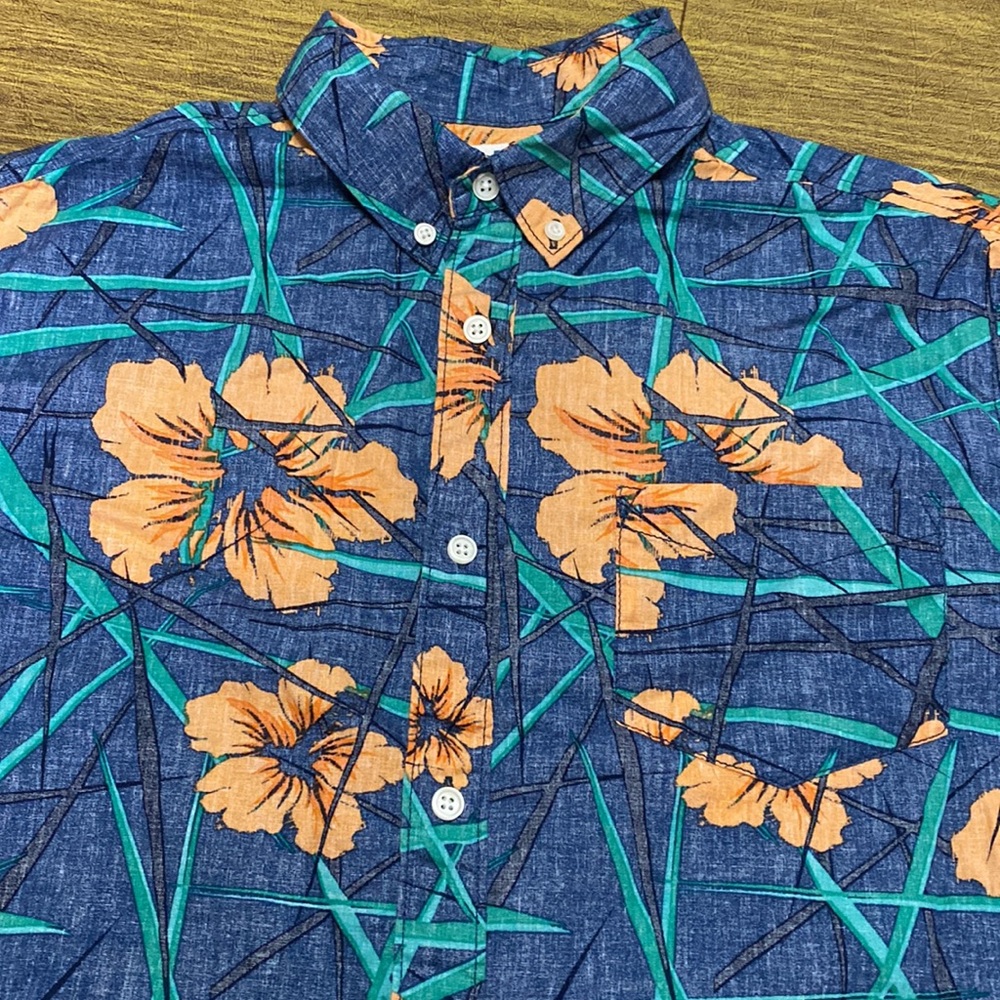 Urban Pipeline Blue Orange Tropical Hawaiian Short Sleeve Button Down Shirt Sz L